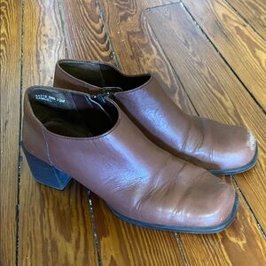 Laura Scott Brown Leather Block Heel Ankle Boots